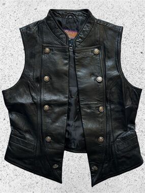 Vintage 90s Cripple Creek Leather Biker Bikercore Vest Black Unisex Medium